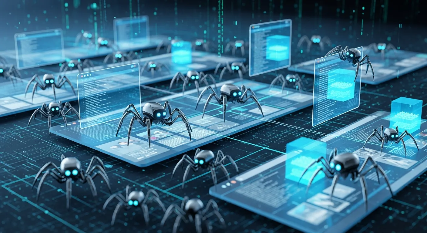 Search engine bots crawling website illustration