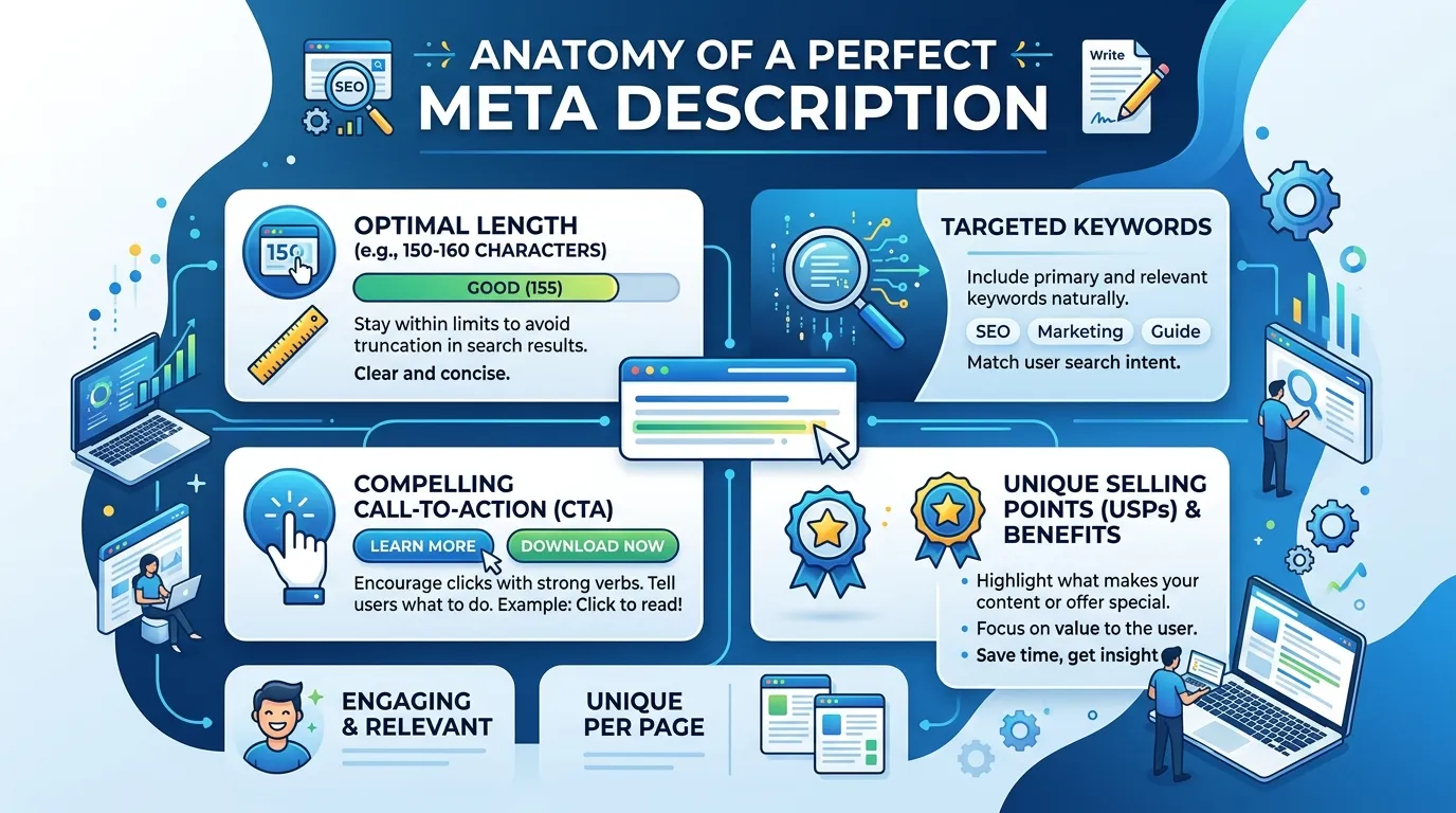example of a well-structured meta description with keywords and call to action highlighted