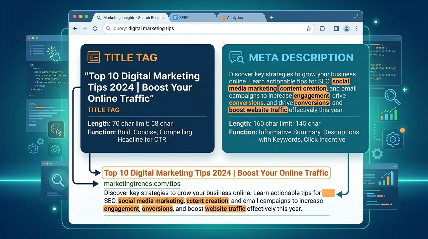 comparison chart between meta description and title tag in search engine results page