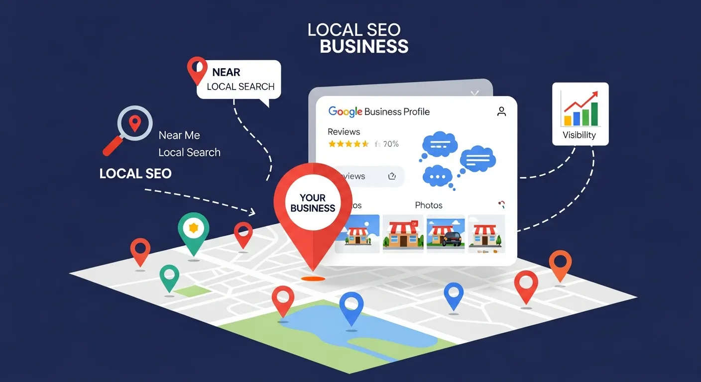Business owner managing Google Business profile with customer reviews, location map, and updated business details