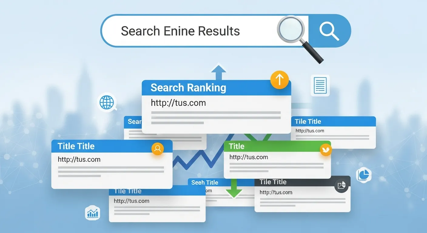 Search engine results page showing top-ranking websites, featured snippets, and organic listings for a user query.