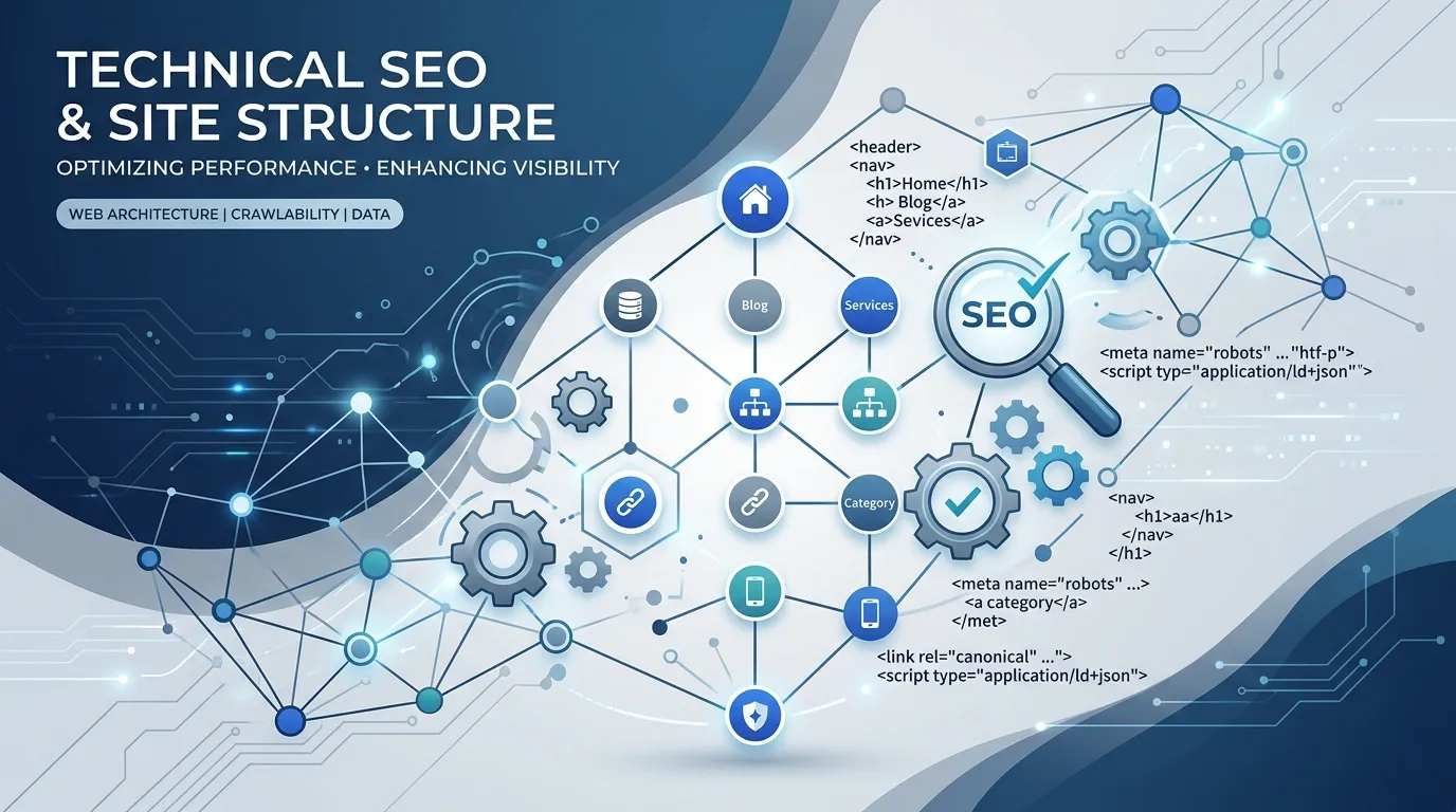 Diagram of website structure showing crawlable links, XML sitemap, and search engine indexing flow.