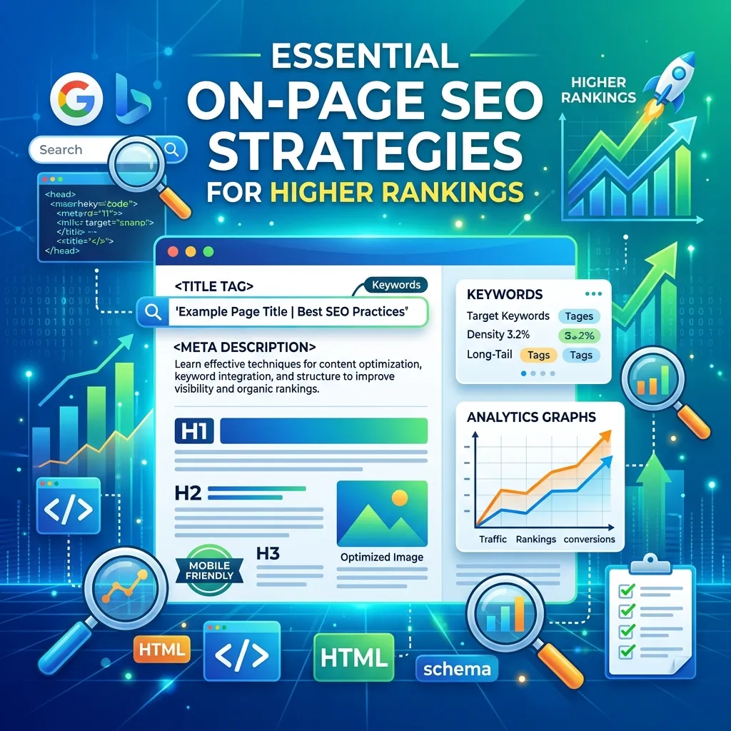 Website optimization dashboard showing keywords, page speed, and SEO performance metrics
