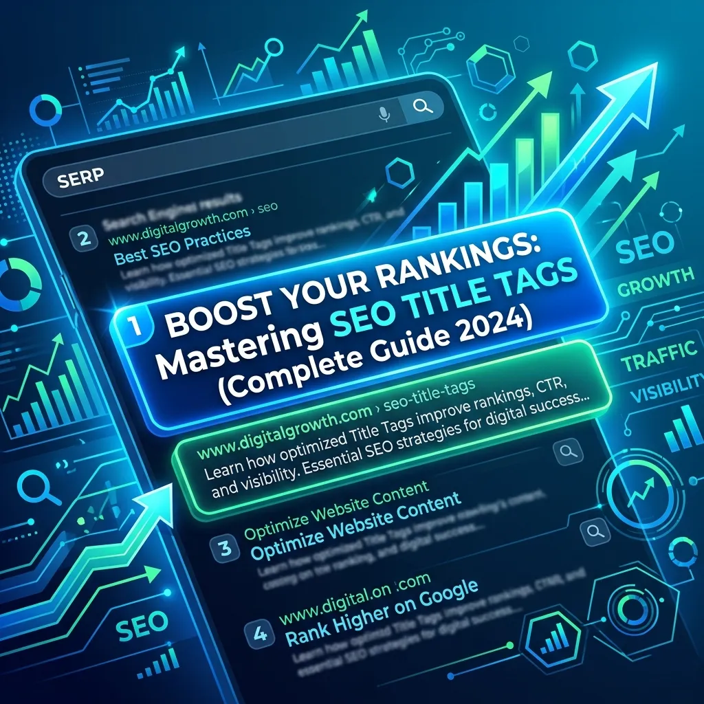 SEO title tag optimization shown on a search engine results page with improved rankings and click-through rates.