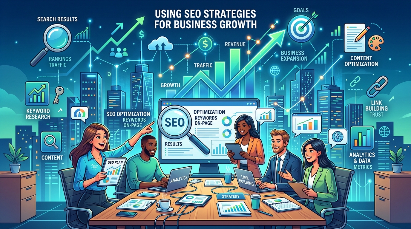 Small business owner reviewing website traffic and SEO performance analytics